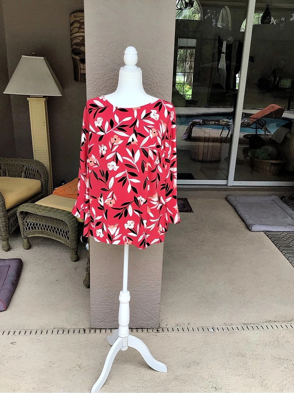 NWT Talbots Floral Long Sleeve Blouse Pink & Black XL